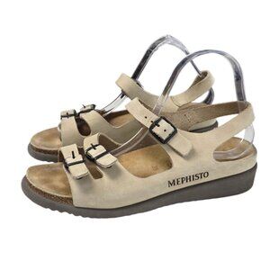 Mephisto Buckle Strap Slingback Sandals, Leather, Comfort, Mini Wedge, Size 39/9